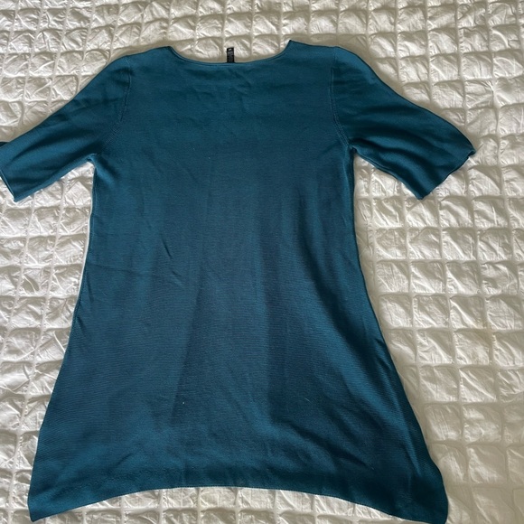 Eileen Fisher Teal Textured Short Sleeve Top - Picture 6 of 7